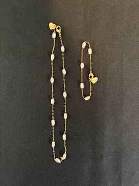 Vintage Mattel Barbie Pink Faux Pearl Gold Tone Chain Kids Necklace Bracelet Set